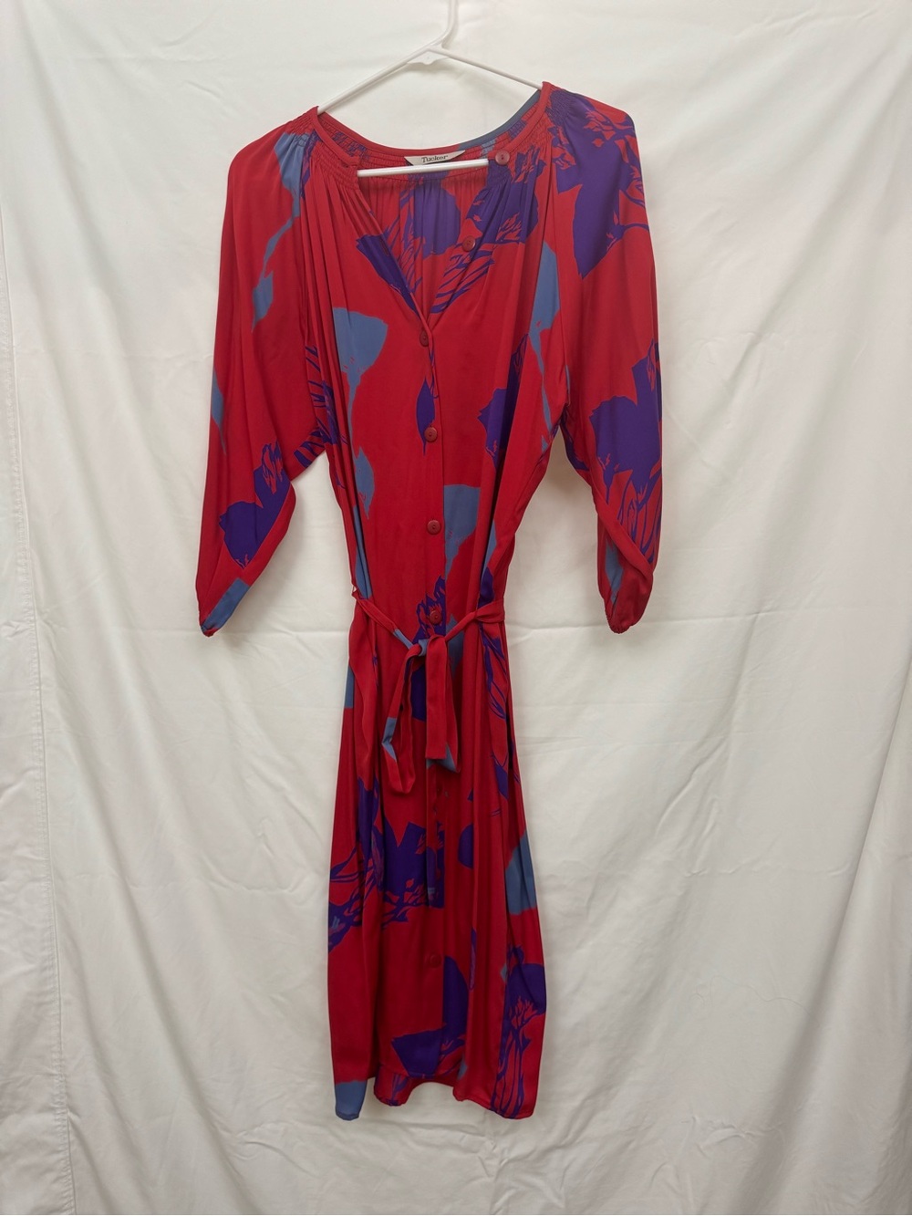 Tucker Red Midi Dress with Purple & Blue Floral Print